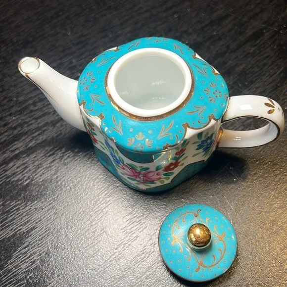 Nantucket Floral Teal and Gold Mini Teapot - Picture 5 of 7